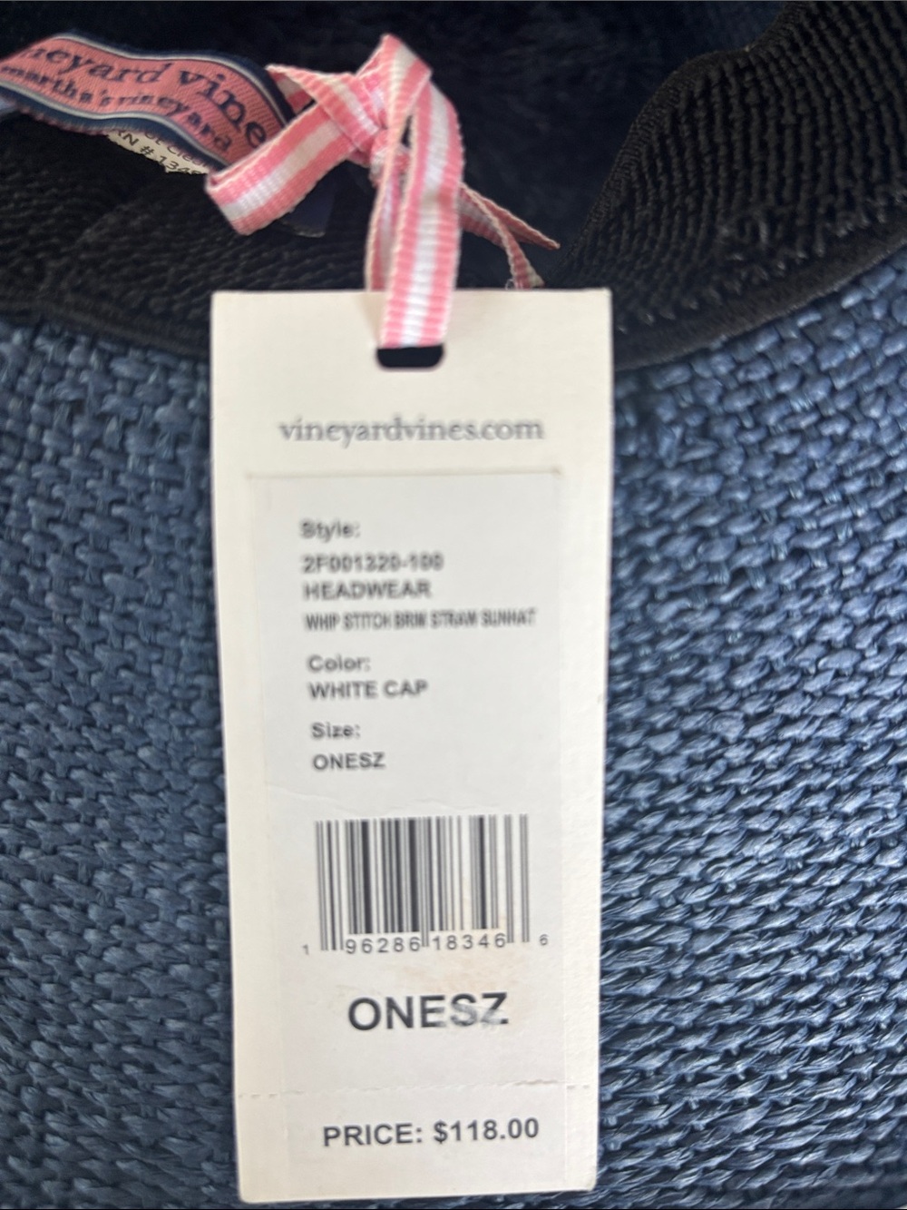 Vineyard Vines Navy Straw Sun Hat with white stitching - Picture 5 of 6